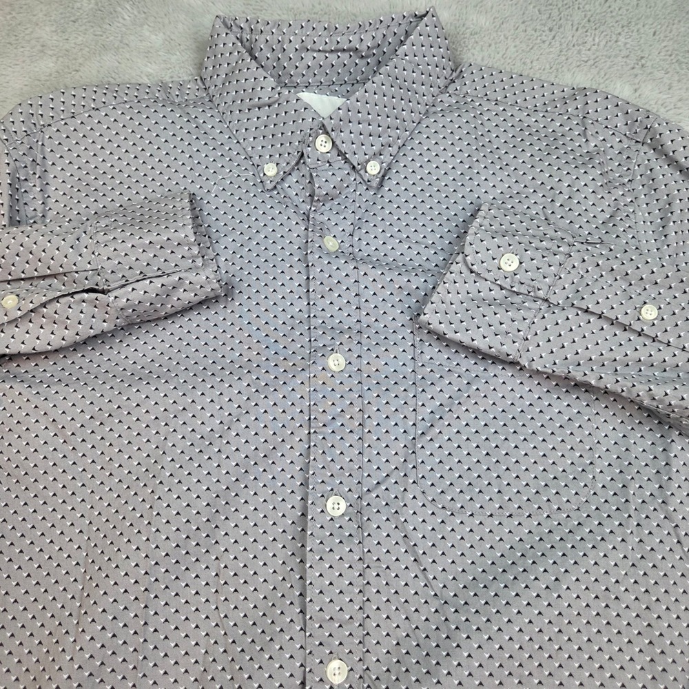 American Eagle Button Down Shirt Mens M Geometric Print Long Sleeve Cotton Gray